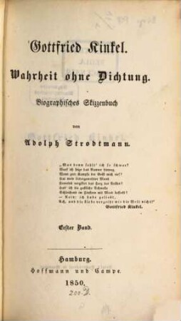 Gottfried Kinkel - Wahrheit ohne Dichtung : biographisches Skizzenbuch, 1