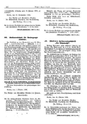 Stellenvorbehalt für Versorgungsanwärter : [Allgemeine Verwaltungssachen] ; [Für das Reich] ; [Amtliche Erlasse] ; [Amtlicher Teil]