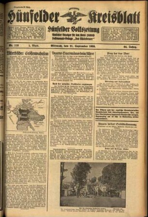 Erste Ausgabe vom Mittwoch, den 21. September 1938.