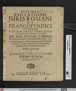 Specimen Collationis Iuris Romani Et Francofurdici