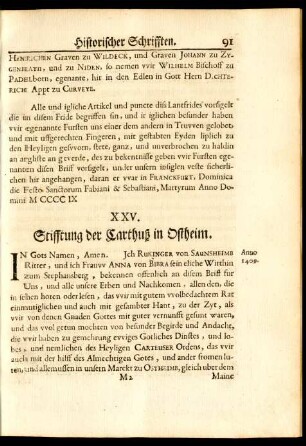 XXV. Stifftung der Carthuß in Ostheim