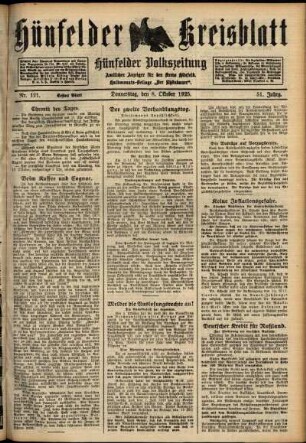 Erste Ausgabe vom Donnerstag, den 08. Oktober 1925.
