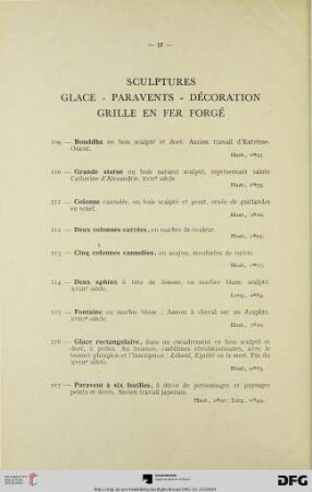 Sculptures – Glace – Paravents – Décoration – Grille en fer forgé (Nr. 109-120)