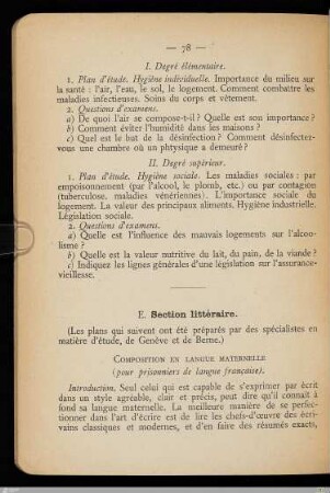 E. Section littéraire