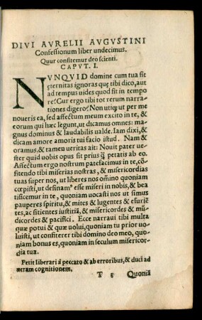 Divi Aurelii Augustini Confessionum liber undecimus.