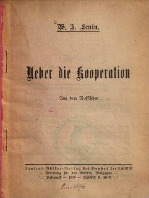 Über die Kooperation : Aus d. Russ.