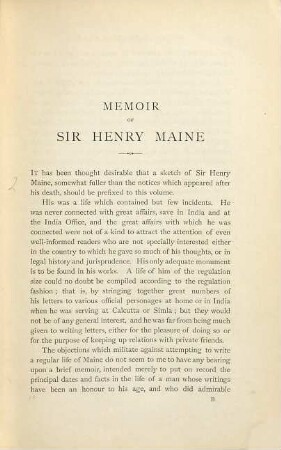 Sir Henry Maine : a brief memoir of his life