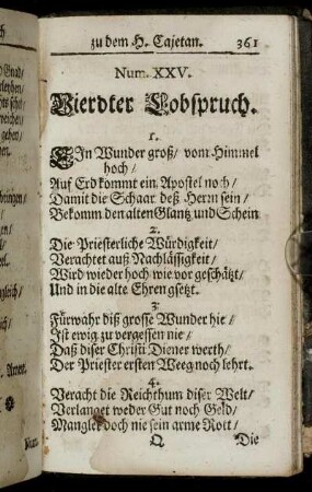 Num. XXV. Vierdter Lobspruch.