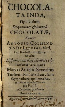 Chocolata Inda : opusculum de qualitate & natura chocolatae