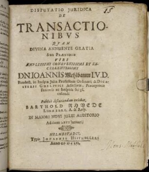 Disputatio Iuridica De Transactionibus