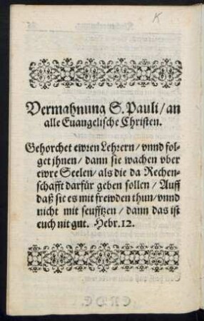 Vermahnung S. Pauli/ an alle Evangelische Christen.