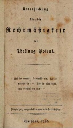 Untersuchung über die Rechtmäßigkeit der Theilung Polens