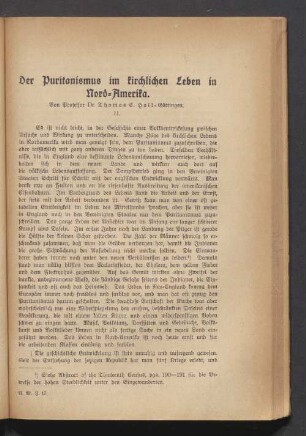 Der Puritanismus im kirchlichen Leben in Nord-Amerika