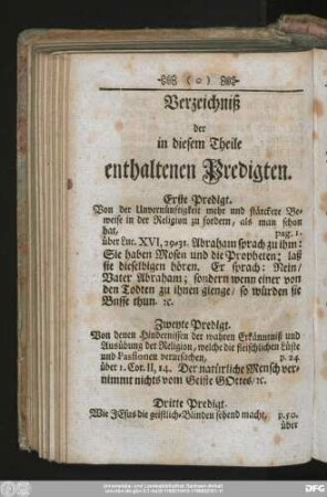 Verzeichniß der in diesem Theile enthaltenen Predigten.