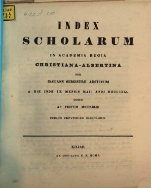 Index scholarum in Academia Regia Christiana Albertina, SS 1841
