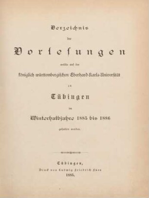 Vorlesungsverzeichnis 1885/86