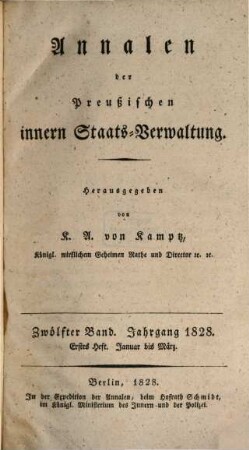 Annalen der preußischen innern Staats-Verwaltung. 12, 1/2. 1828