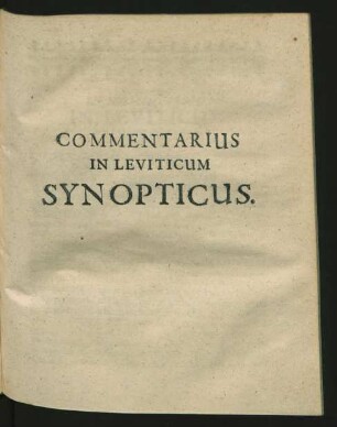 Commentarius In Leviticum Synopticus.