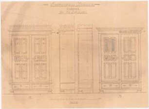 Kranken- und Siechenhaus, Brüssow Gültiger Ausführungsentwurf: Schränke, Ansicht, Schnitt 1:10 (von Inv.Nr. 5655)