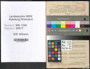 Entnazifizierung Wilhelm Eiff , geb. 05.04.1909 (Moebelschreiner)
