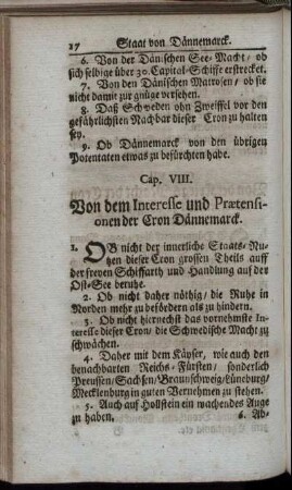 Cap. VIII. Von dem Interesse und Praetension der Cron Dännemark.