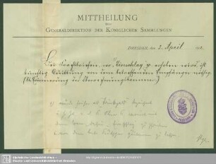 Mittheilung Der Generaldirektion Der Königlichen Sammlungen
