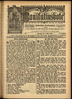 Erste Ausgabe vom Sonntag, den 01. März 1896.