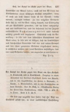 157-166 [Rezension] Der Kampf der Kirche gegen den Staat um ihre Freiheit in Frankreich und in Deutschland