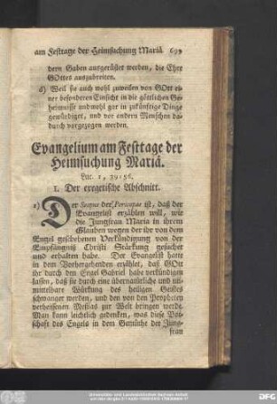 Evangelium am Festtage der Heimsuchung Mariä. Luc. 1, 39 - 56.