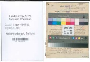 Entnazifizierung Gerhard Wollenschlaeger , geb. 10.03.1913 (Schulhelfer)