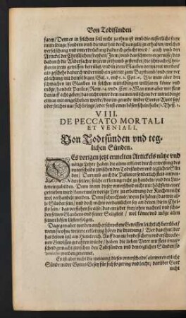 VIII. De Peccato Mortali Et Veniali.