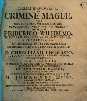 Theses Inaugurales, De Crimine Magiae