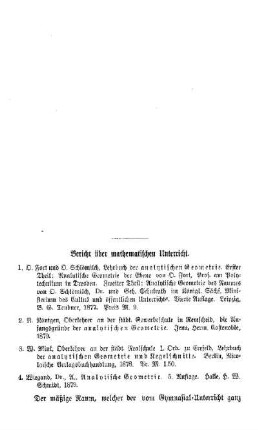 Bericht über mathematischen Unterricht