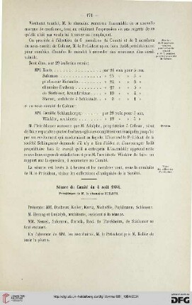 Séance du Comité du 4 août 1884