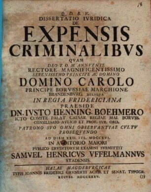 Dissertatio Ivridica De Expensis Criminalibvs