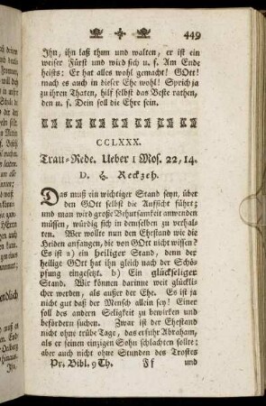 CCLXXX. Trau-Rede. Ueber 1 Mos. 22, 14.