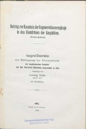 Beitrag zur Kenntnis der Regenerationsvorgänge in den Hautdrüsen der Amphibien