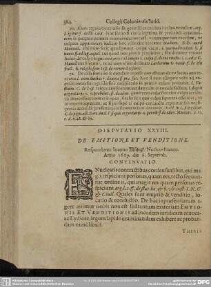 Disputatio XVIII. De Emptione Et Venditione