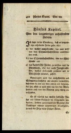 Fünftes Kapitel. Von den langwierigen anhaltenden Fiebern