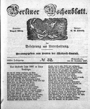 No. 52, Sonnabend, den 30. December 1837.