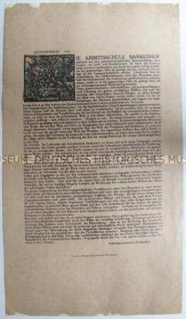 Sonderdruck der Arbeitsgemeinschaft Barkenhof (Worpswede) über die dortige "Arbeitsschule"