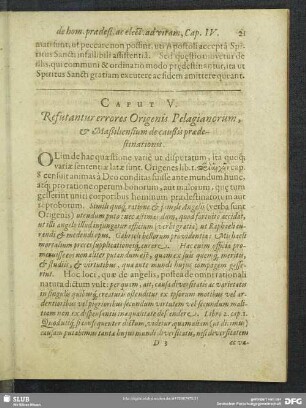 Caput V. Refutantur errores Origenis, Pelagianorum & Massiliensium de causis Praedestinationis