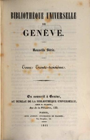Bibliothèque universelle de Genève. 33/34. 1841