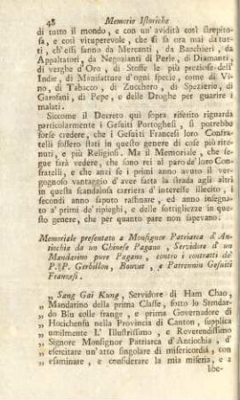 Memoriale presentato a Monsignor Patriarca d'Antiochia da un Chinese Pagano, ...