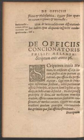 De Officiis Concionatoris Philip: Melanth: Scriptum ante annos 36.