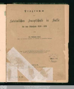 1881: Programm der Lateinischen Hauptschule in Halle : für d. Schuljahr ...