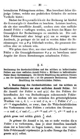 § 4. Bestimmung des durchschnittlichen und des mittlern zu befürchtenden Fehlers aus einer endlichen Anzahl Fehler