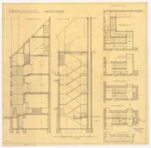 Kunsthandlung Eduard Schulte, Berlin: Nebentreppe: Grundrisse, 2 Schnitte 1:50