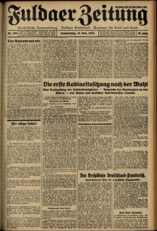 Erste Ausgabe vom Donnerstag, den 16. November 1933.
