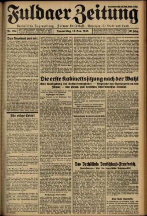 Erste Ausgabe vom Donnerstag, den 16. November 1933.